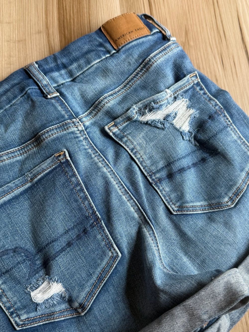 American Eagle Distressed Blue Denim Shorts Hi-rise Shortie
